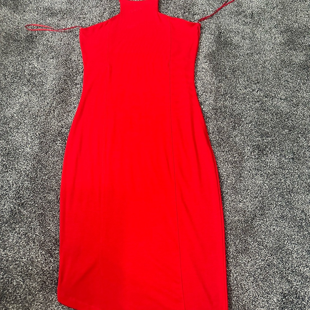 Express Red Mock Neck Sheath Midi Dress